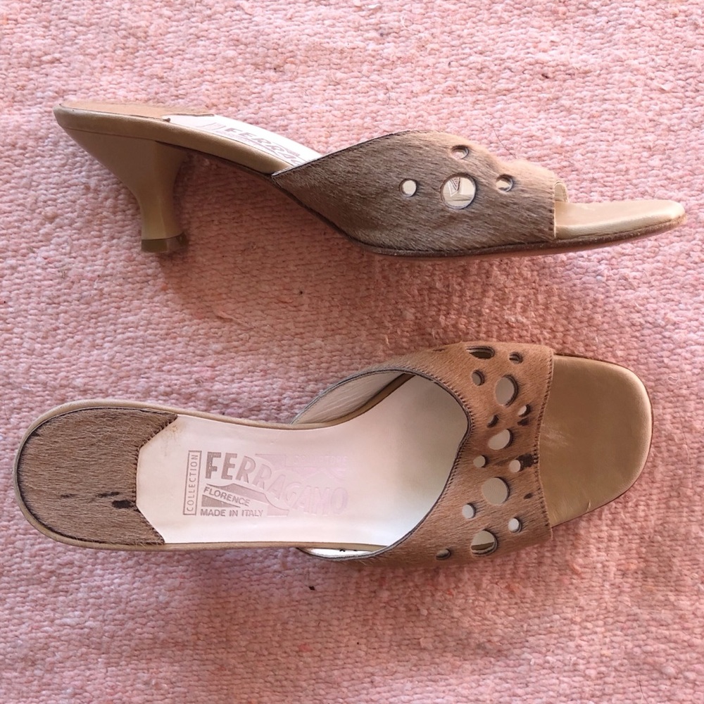 Salvatore Ferragamo Nude Pony Hair Mules